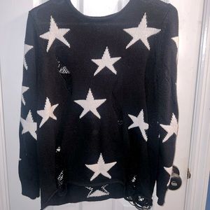 Distressed star pattern sweater